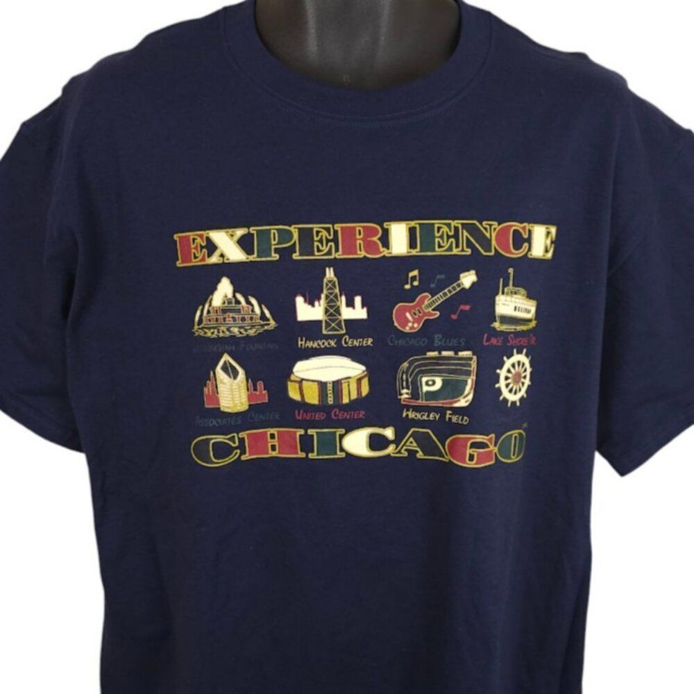 Vintage Chicago T Shirt Mens Size Large Blue Y2K Travel Destination